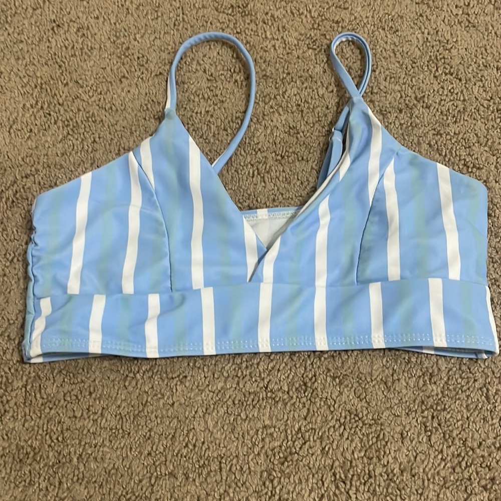 Blue and white stripped shien bikini top.